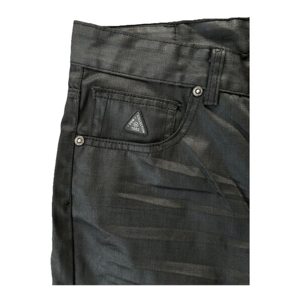 DNM Collection NYC Waxed Moto Jeans Mens Size 30 Black Biker Stacked Denim - Picture 5 of 12